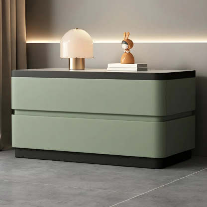 Elegant Rectangular Cream Faux Leather Nightstand — Dark Coffee