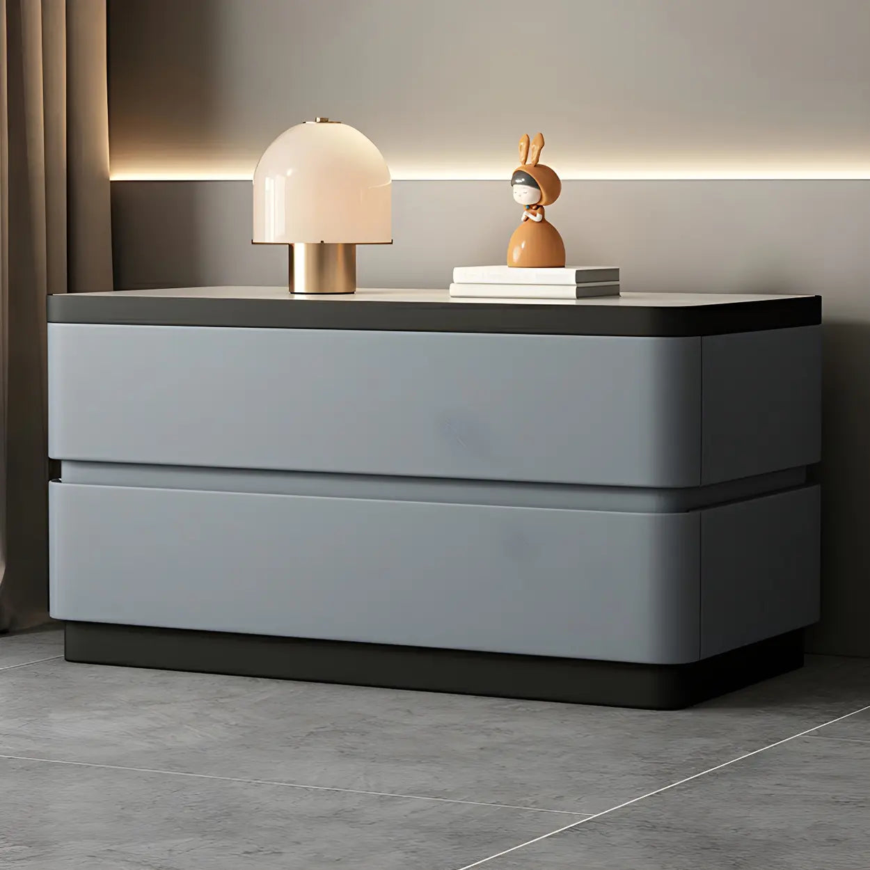 Elegant Rectangular Cream Faux Leather Nightstand — Light Gray