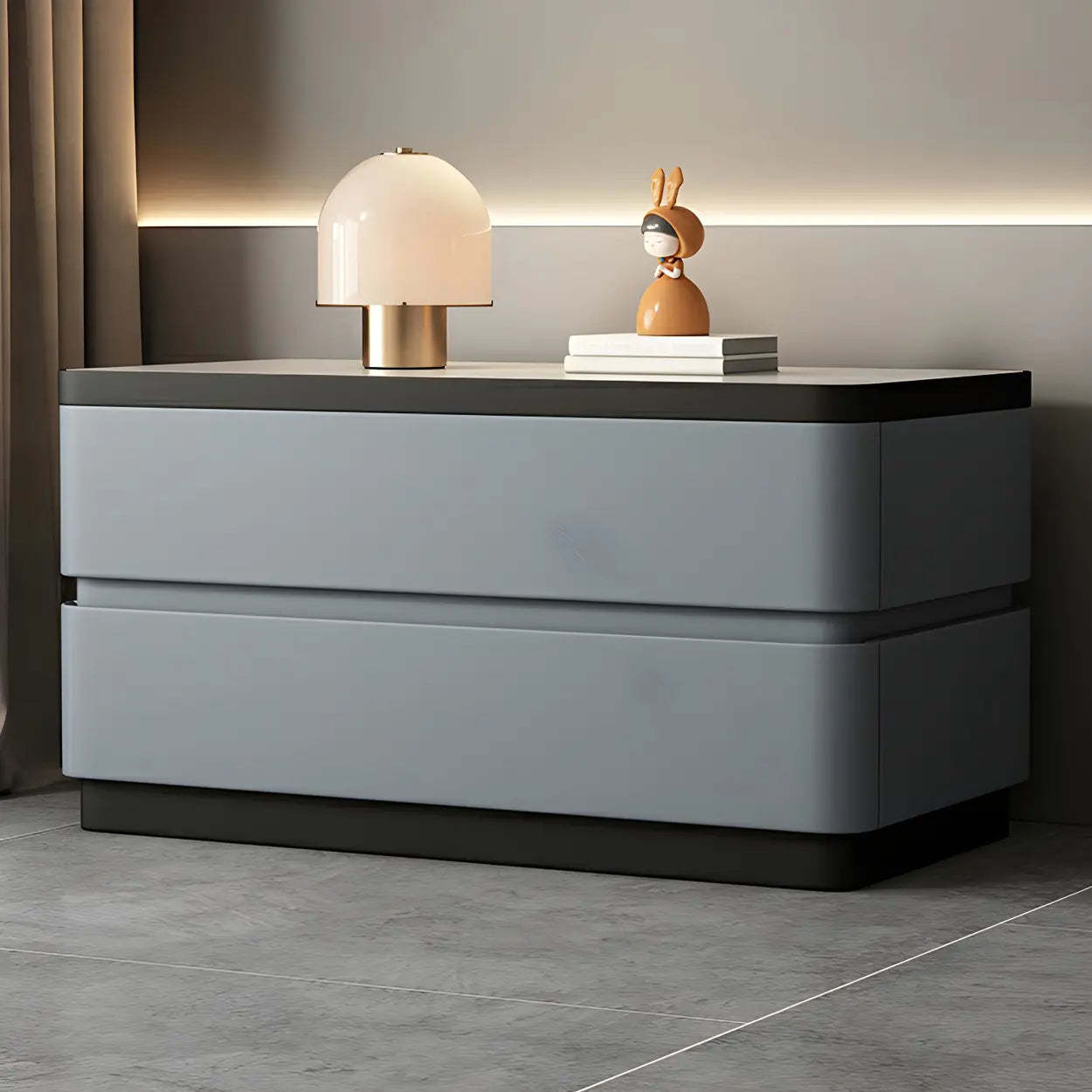 Elegant Rectangular Cream Faux Leather Nightstand — Light Gray