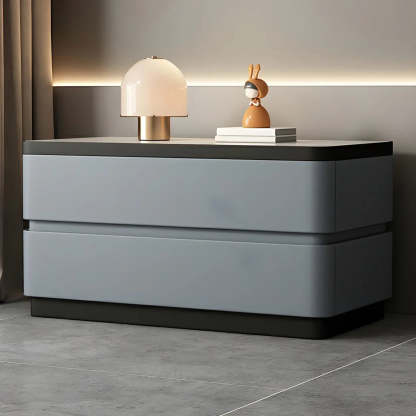 Elegant Rectangular Cream Faux Leather Nightstand — Light Gray