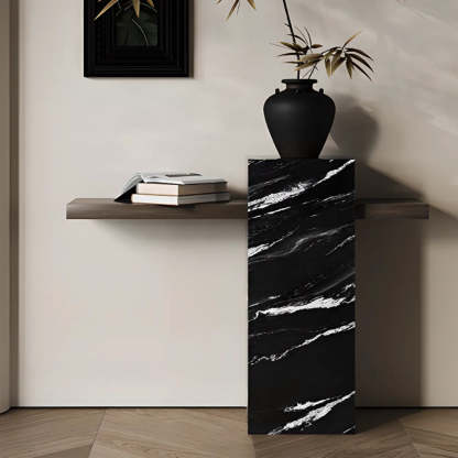 Elegant Rectangular Black Stone Console Table — Black