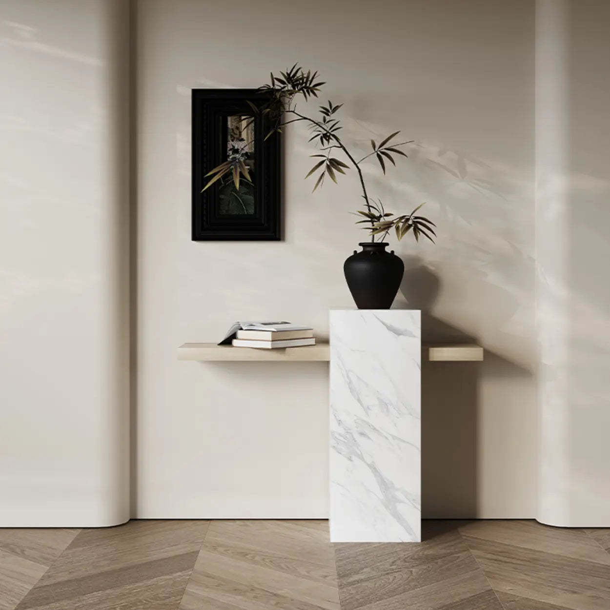 Modern rectangular white stone end & side tables, Lighom