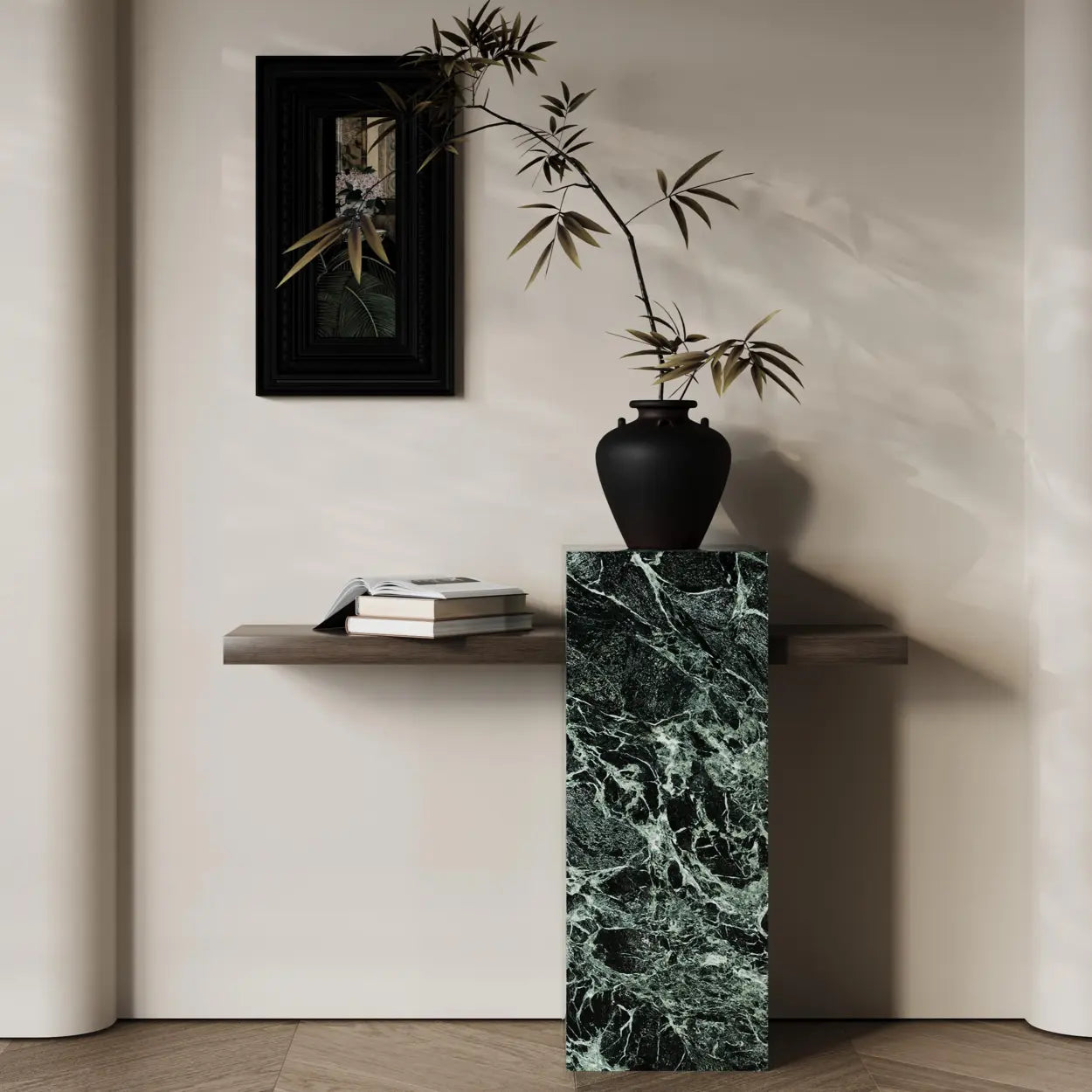 Elegant Rectangular Black Stone Console Table — Green