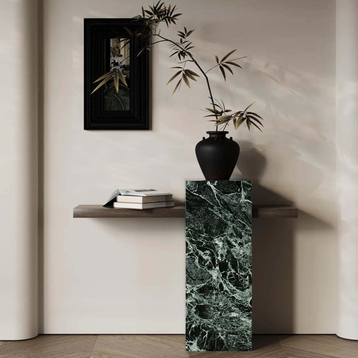 Elegant Rectangular Black Stone Console Table — Green