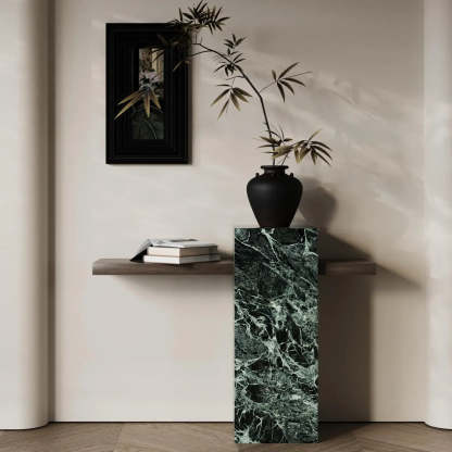 Elegant Rectangular Black Stone Console Table — Green