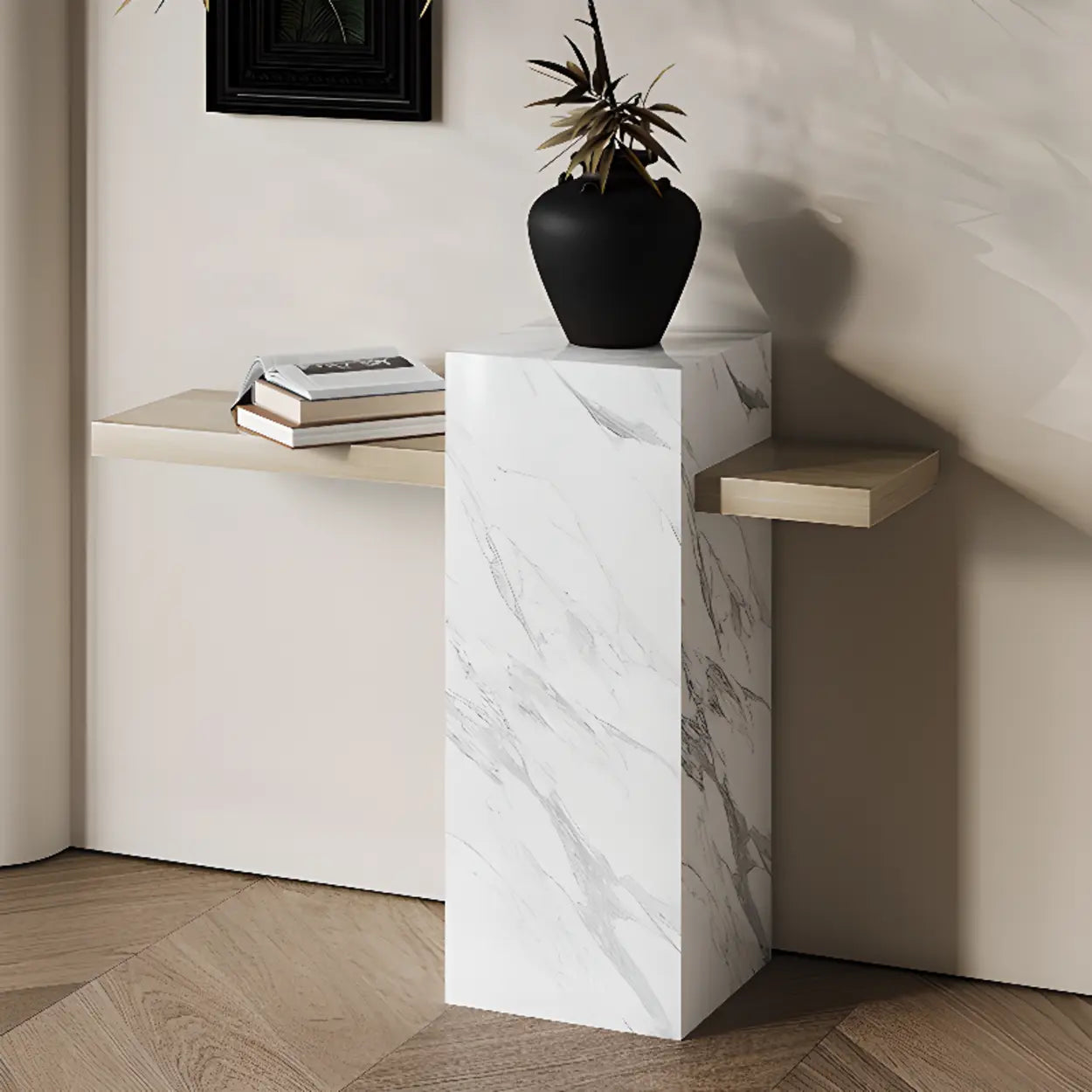 Elegant Rectangular Black Stone Console Table