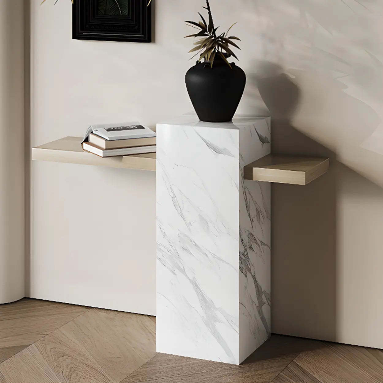 Elegant Rectangular Black Stone Console Table