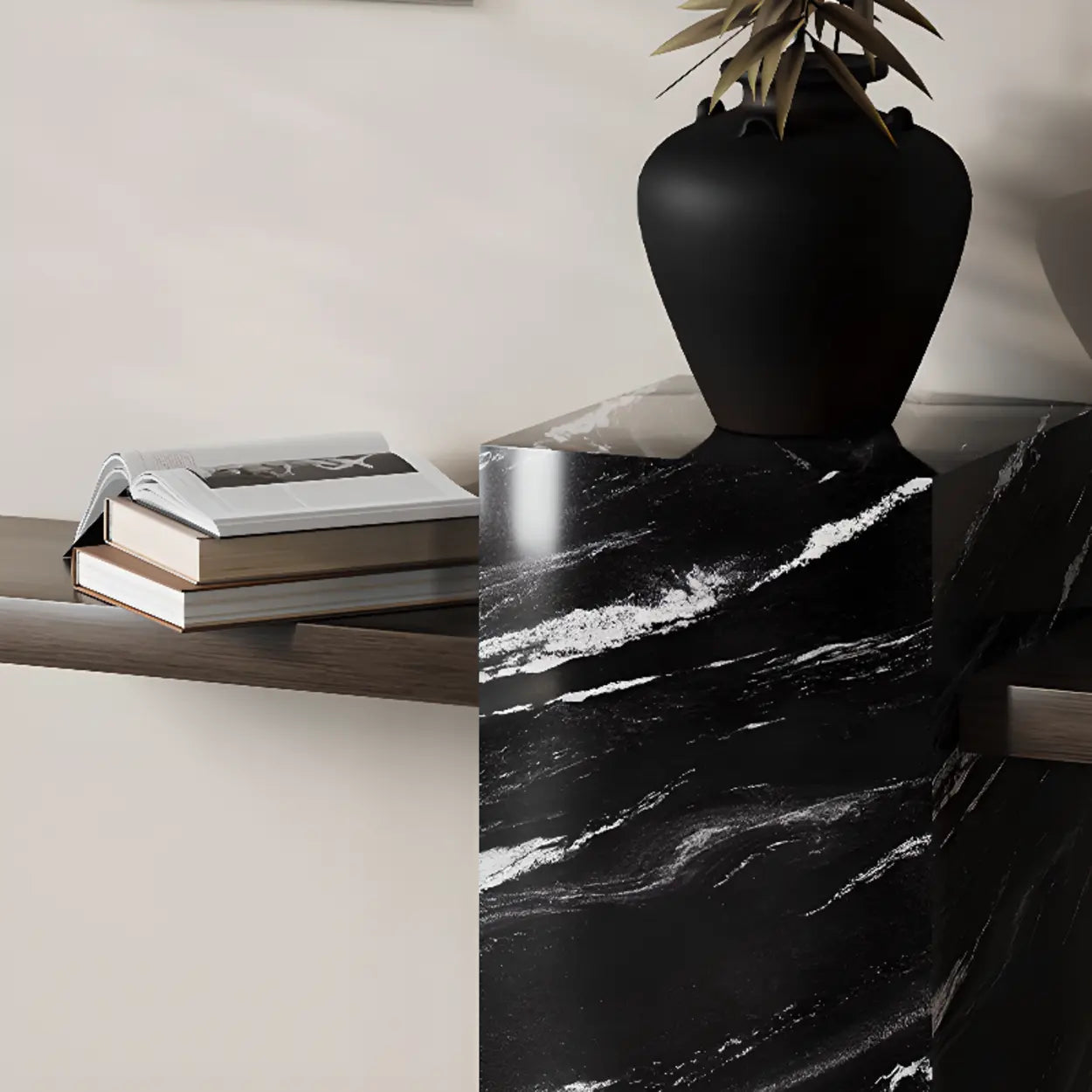Elegant Rectangular Black Stone Console Table