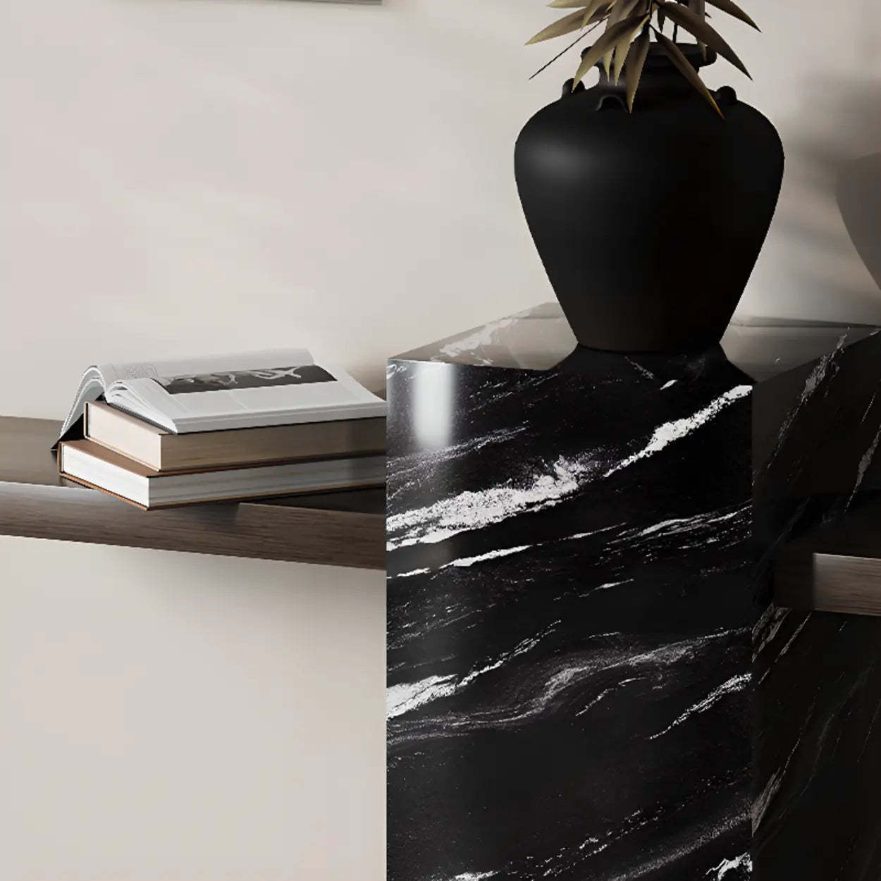 Elegant Rectangular Black Stone Console Table