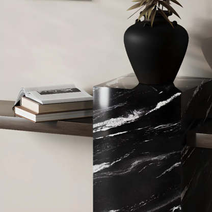 Elegant Rectangular Black Stone Console Table