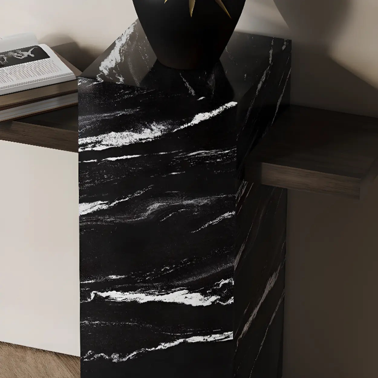 Elegant Rectangular Black Stone Console Table