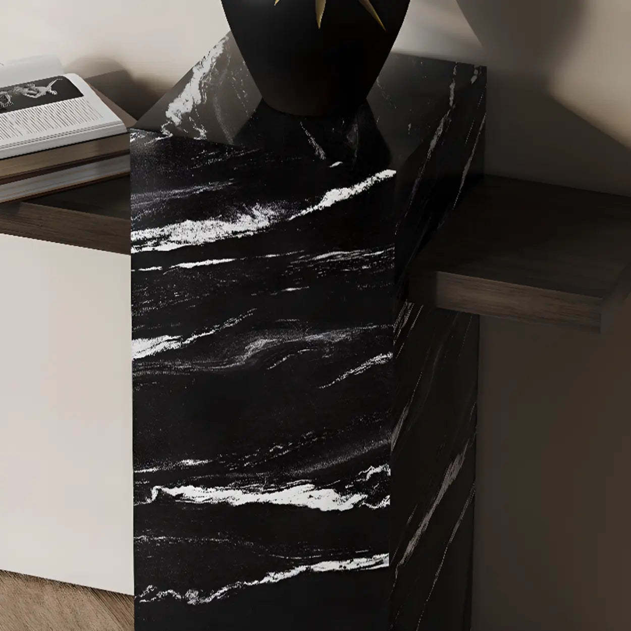 Elegant Rectangular Black Stone Console Table