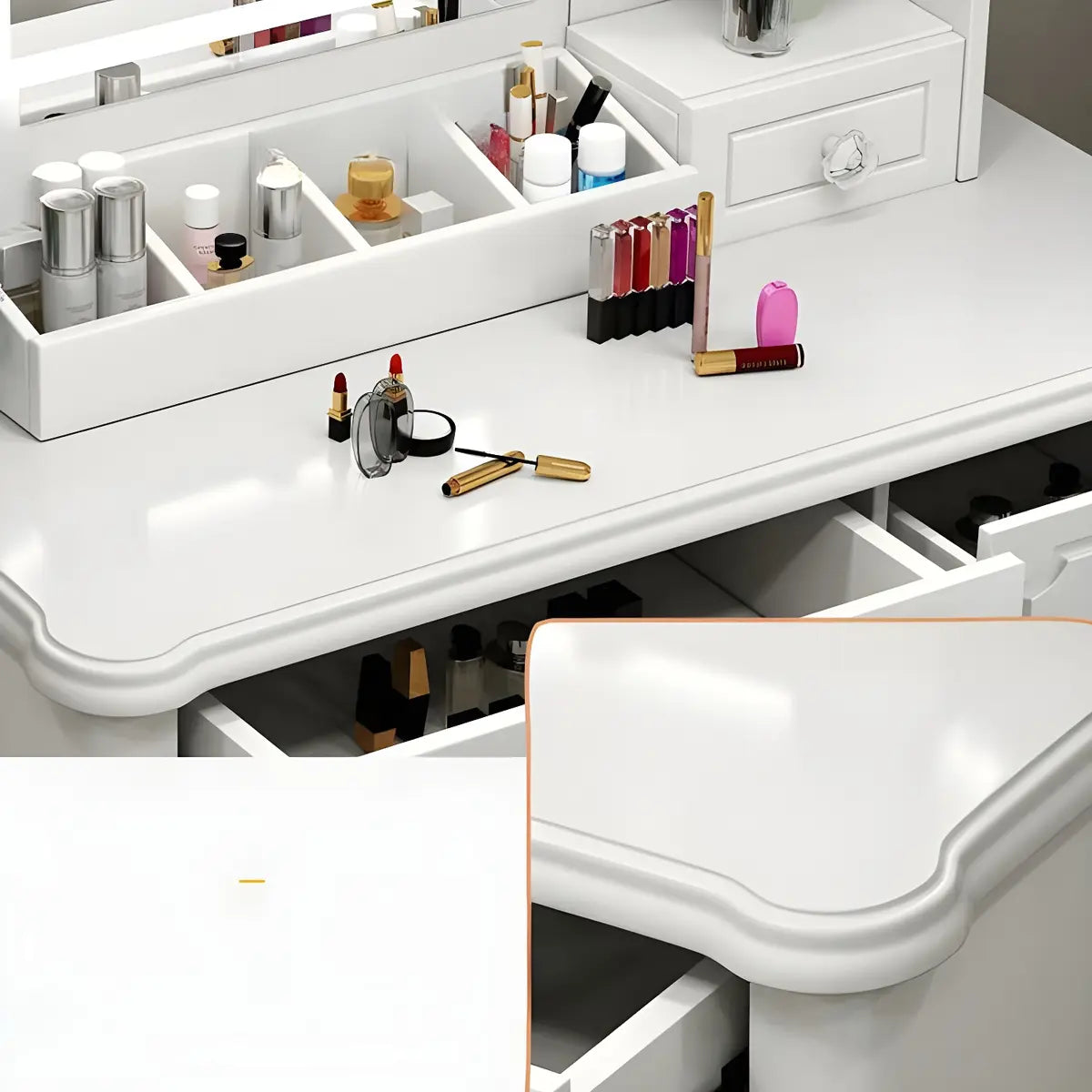 Elegant White Wood Drawer Makeup Vanity