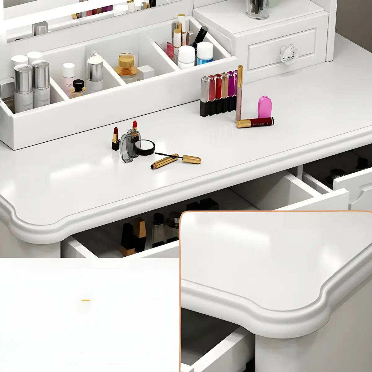 Elegant White Wood Drawer Makeup Vanity