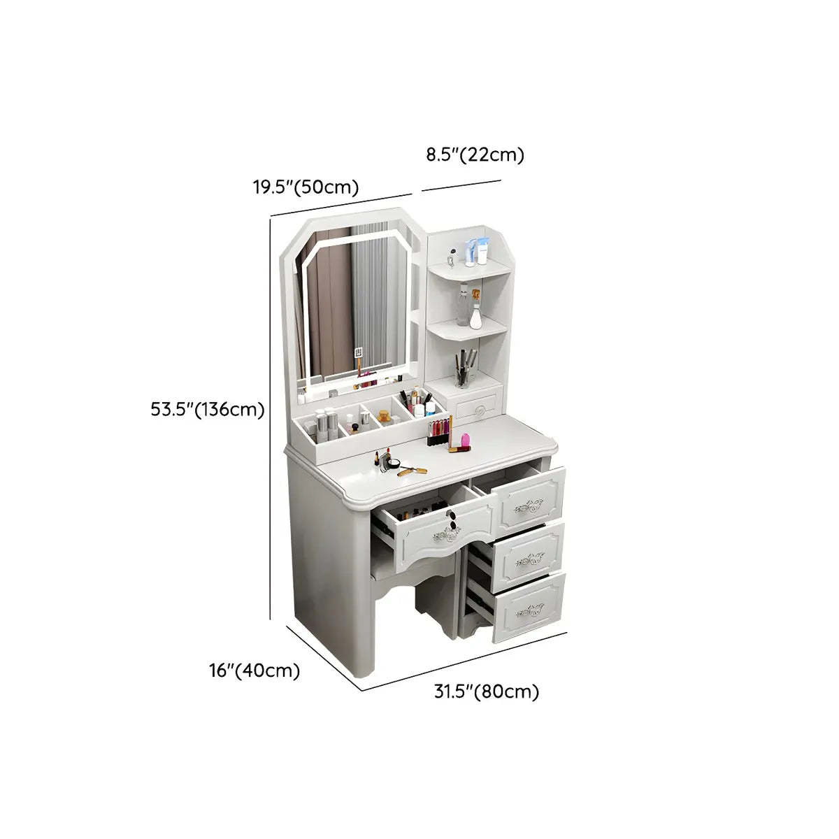 Elegant White Wood Drawer Makeup Vanity