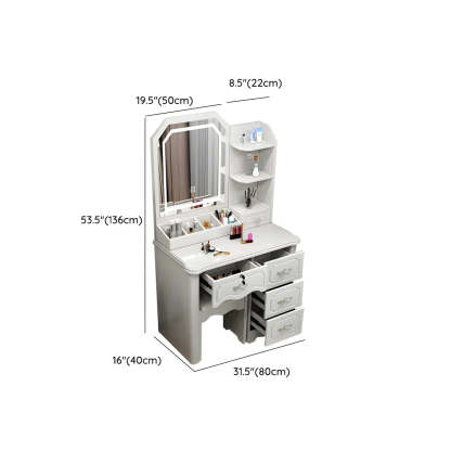 Elegant White Wood Drawer Makeup Vanity