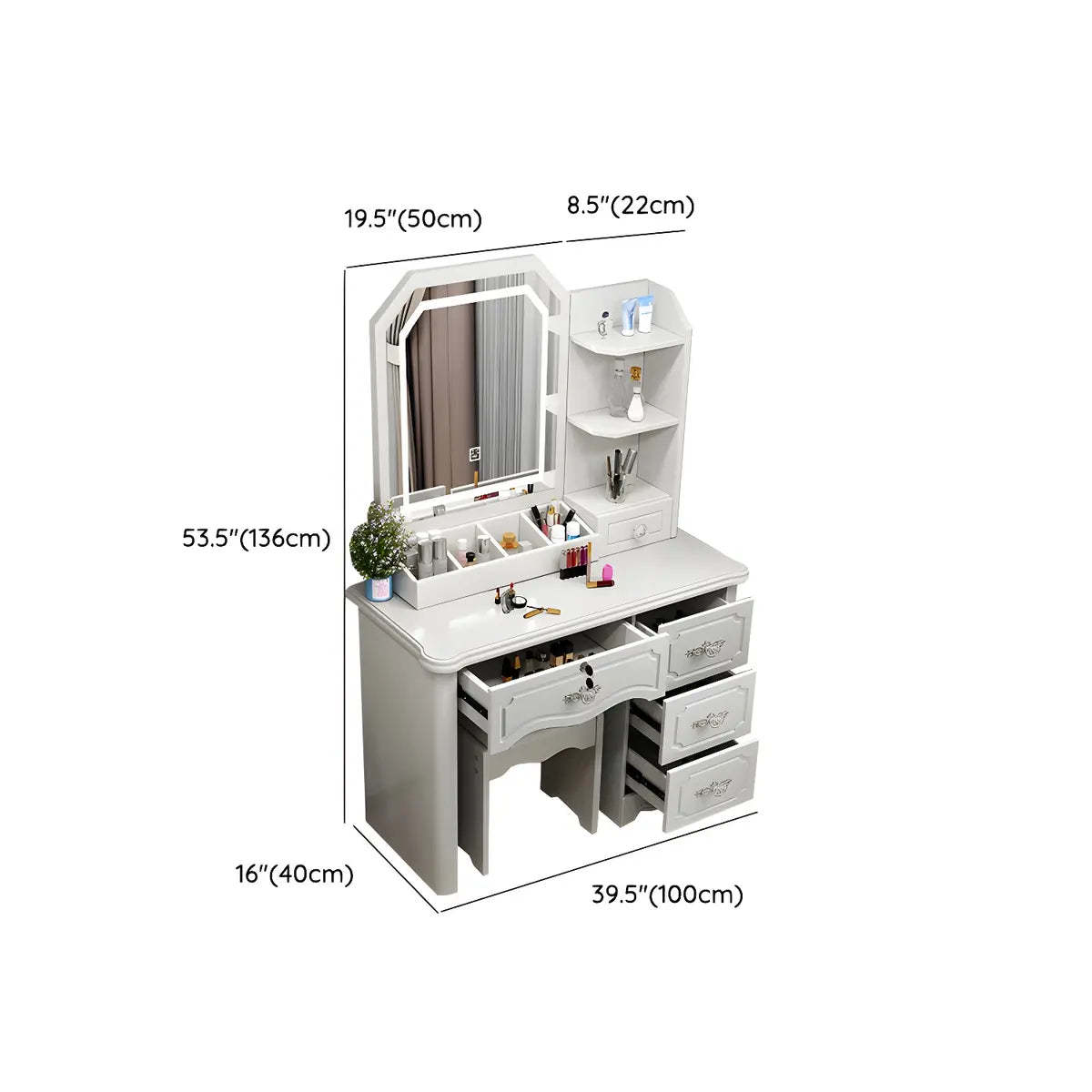 Elegant White Wood Drawer Makeup Vanity