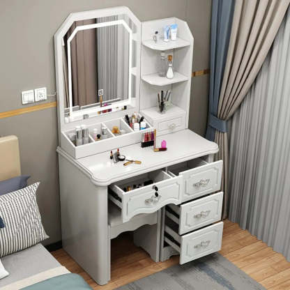 Elegant White Wood Drawer Makeup Vanity — Makeup Vanity & Stools / Right