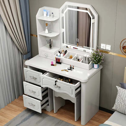 Elegant White Wood Drawer Makeup Vanity