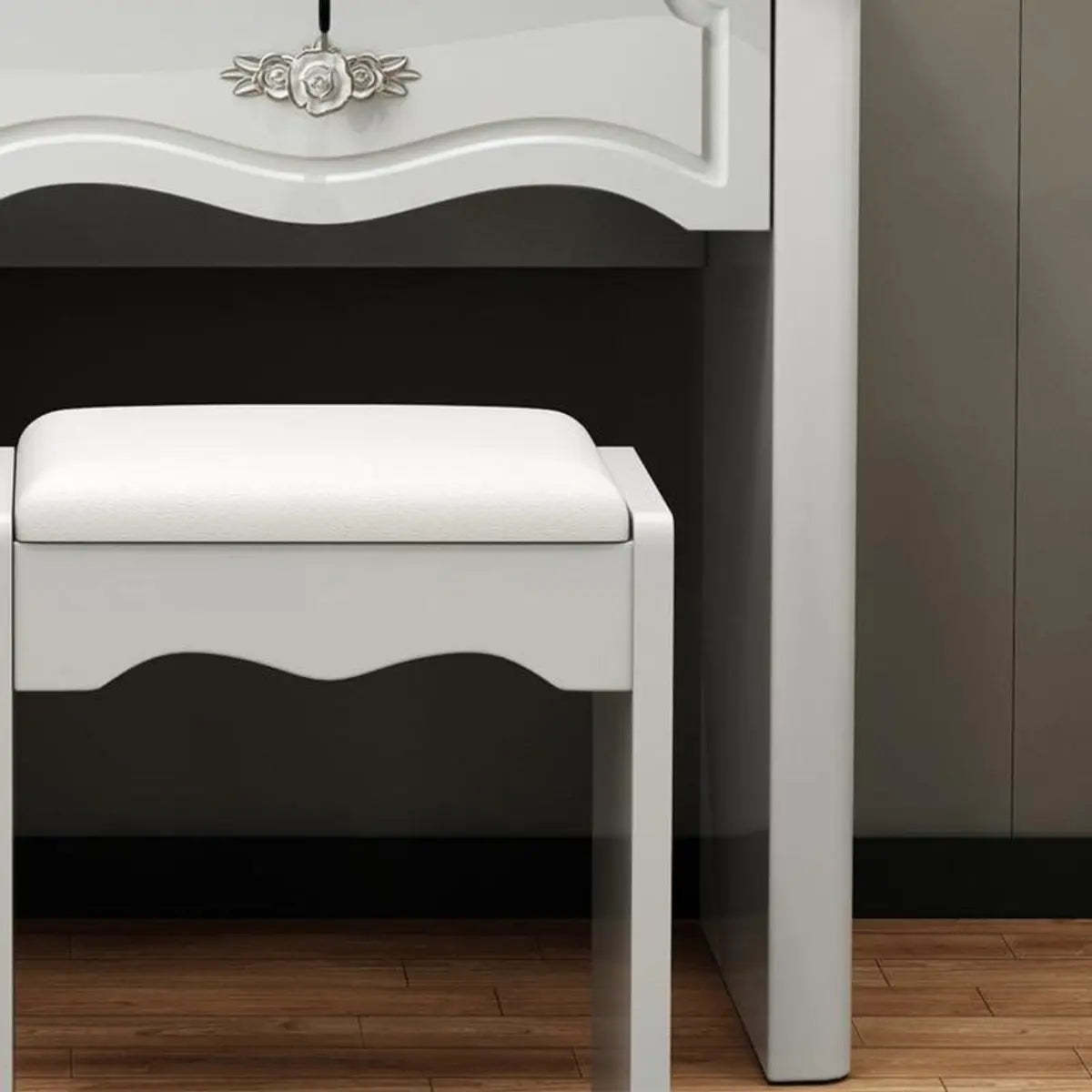 Elegant White Wood Drawer Makeup Vanity