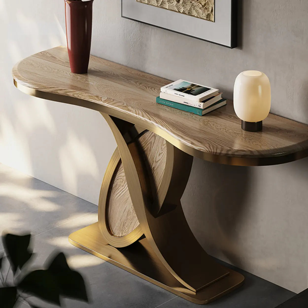 Elegant Sculptural Ash Abstract Base Console Table