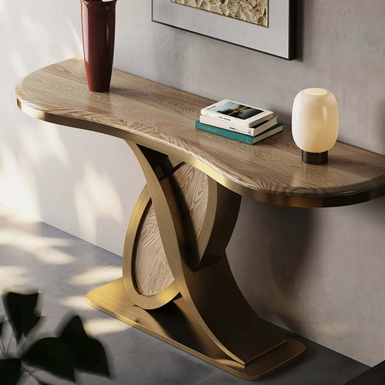 Elegant Sculptural Ash Abstract Base Console Table