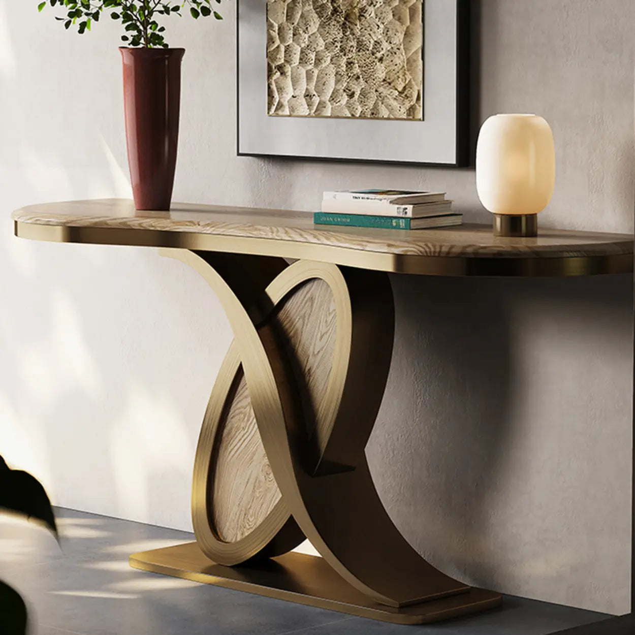 Elegant Sculptural Ash Abstract Base Console Table
