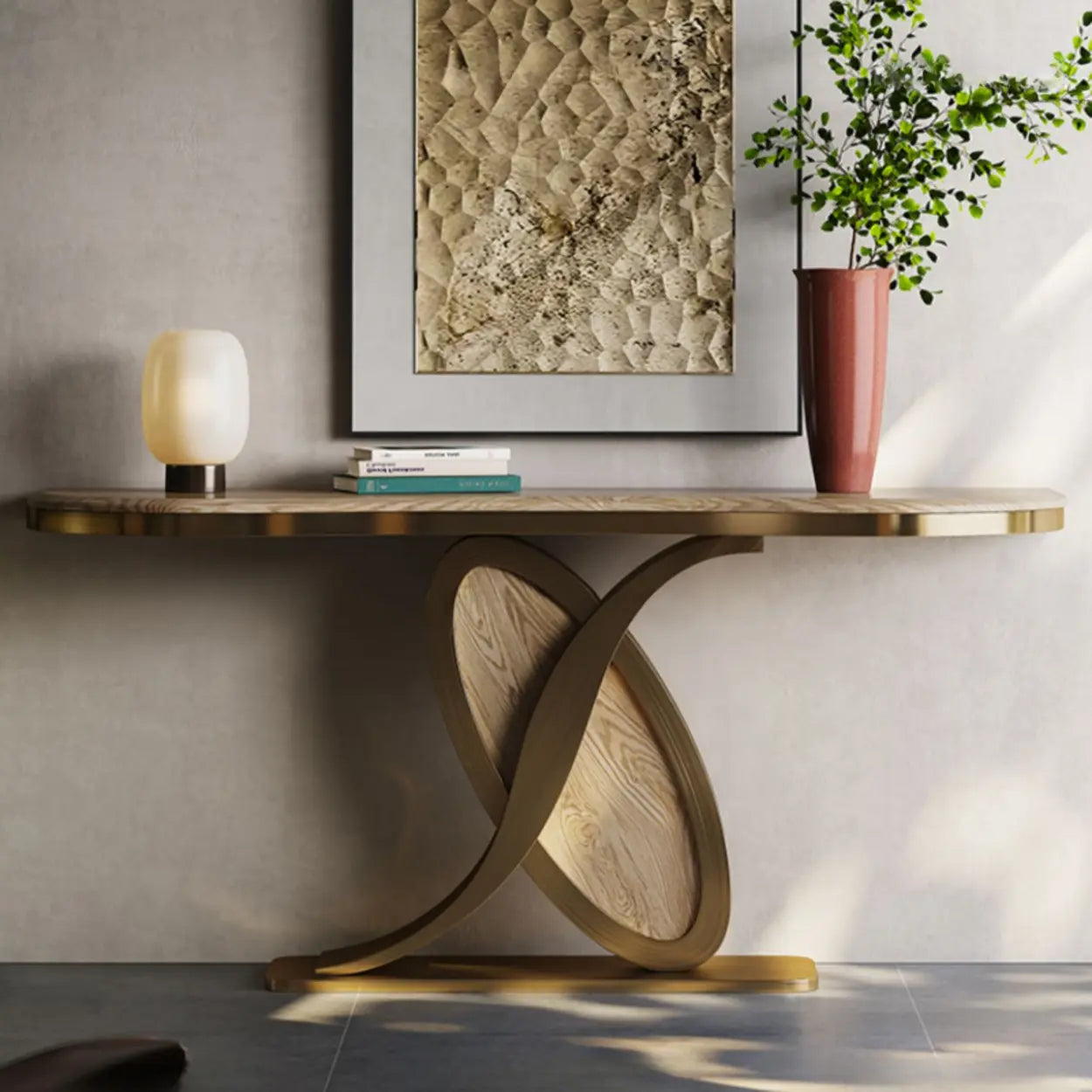 Elegant Sculptural Ash Abstract Base Console Table