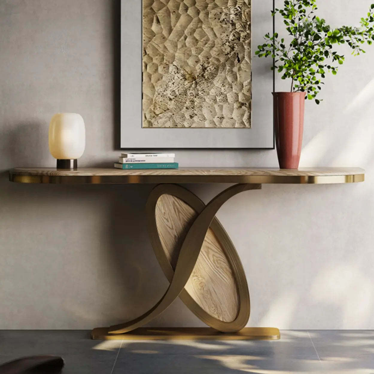 Elegant Sculptural Ash Abstract Base Console Table