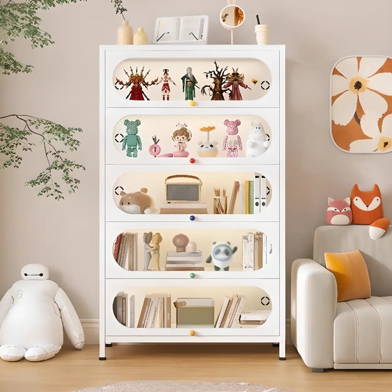 Elegant Steel White Curio Display Cabinet — White