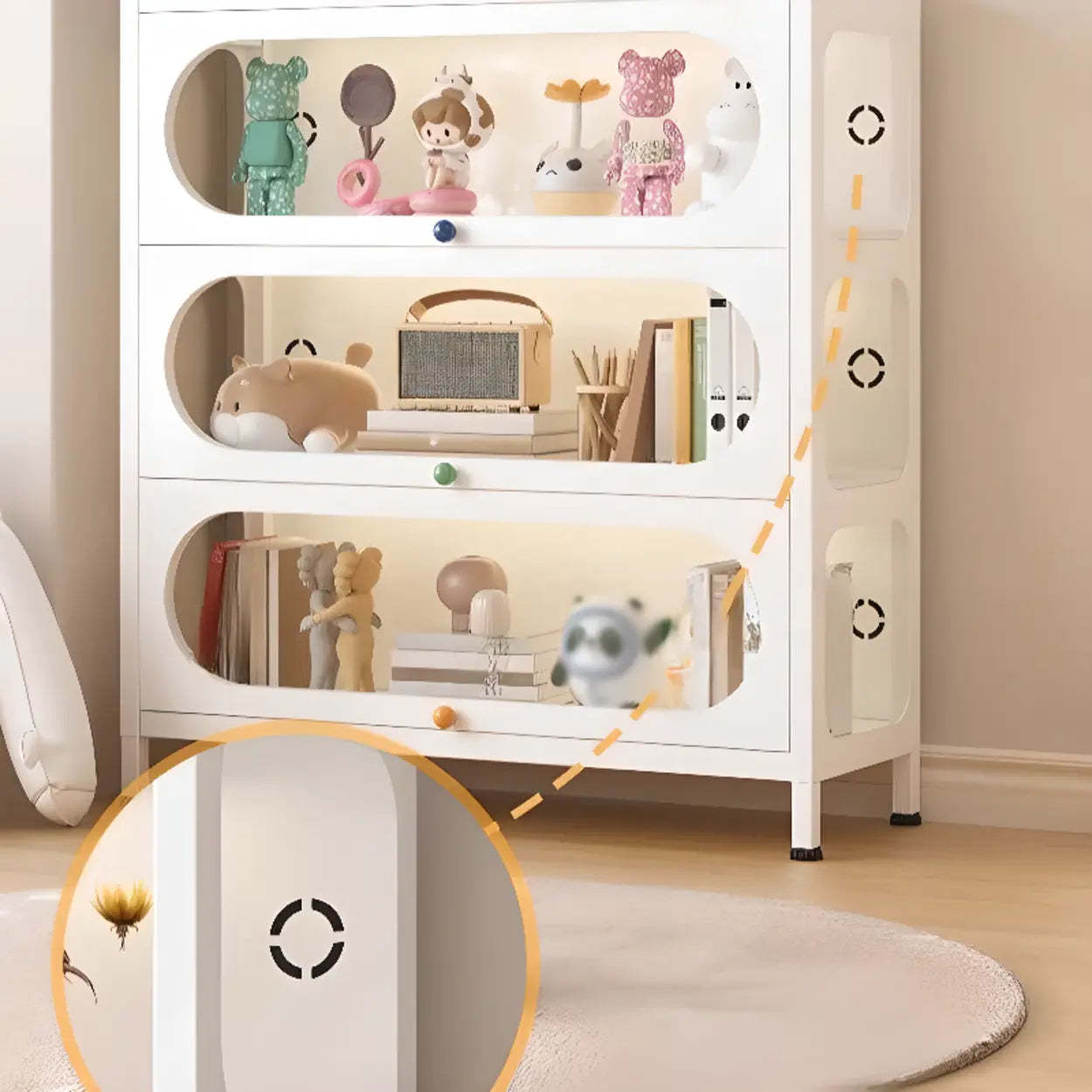 Elegant Steel White Curio Display Cabinet — Clear/ White