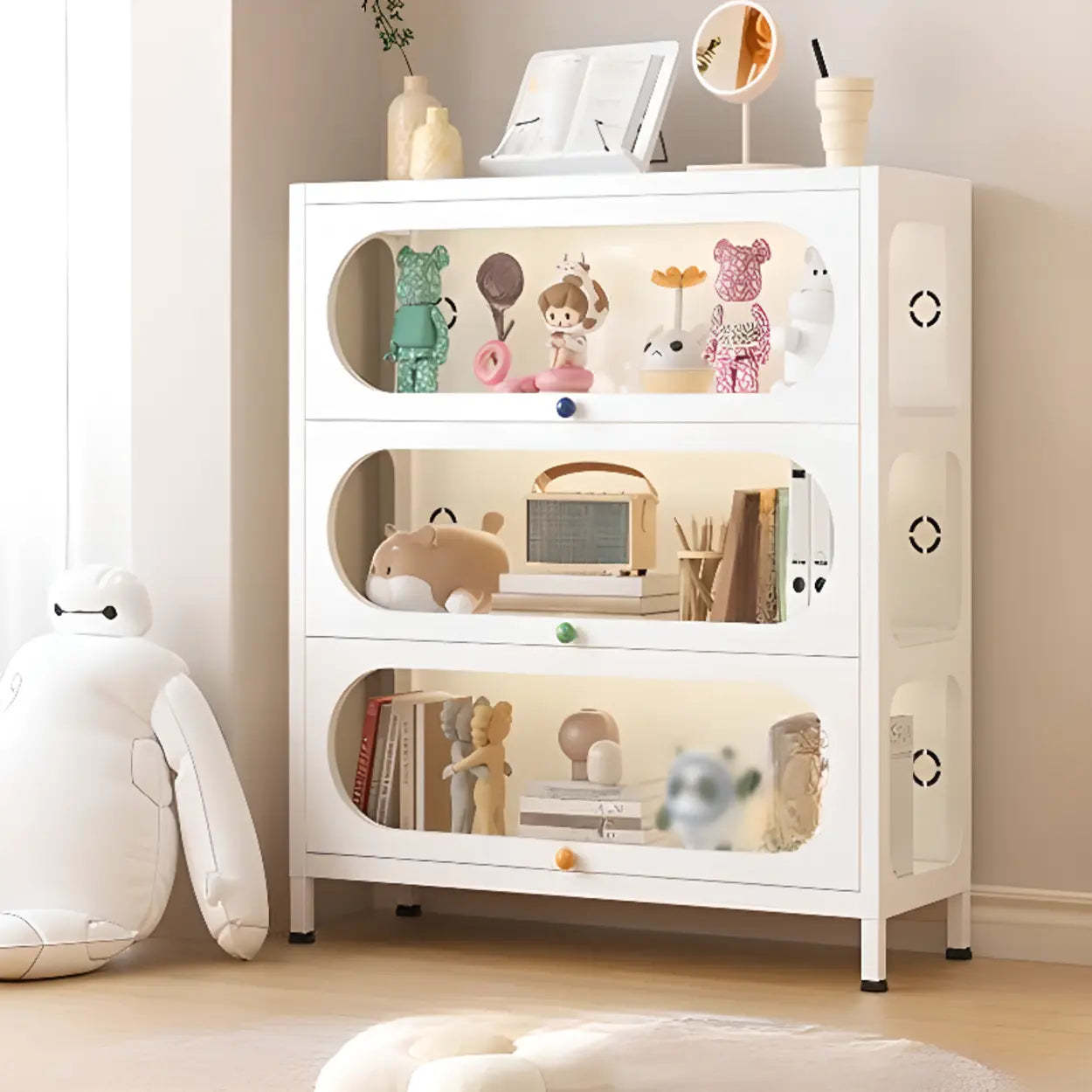 Elegant Steel White Curio Display Cabinet — White