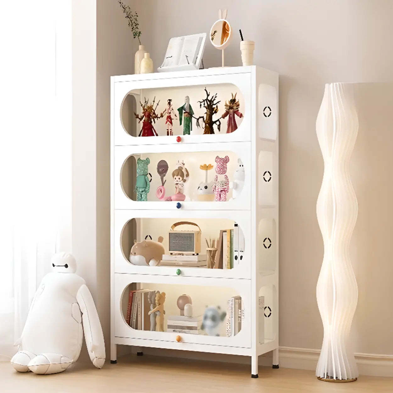 Elegant Steel White Curio Display Cabinet — White
