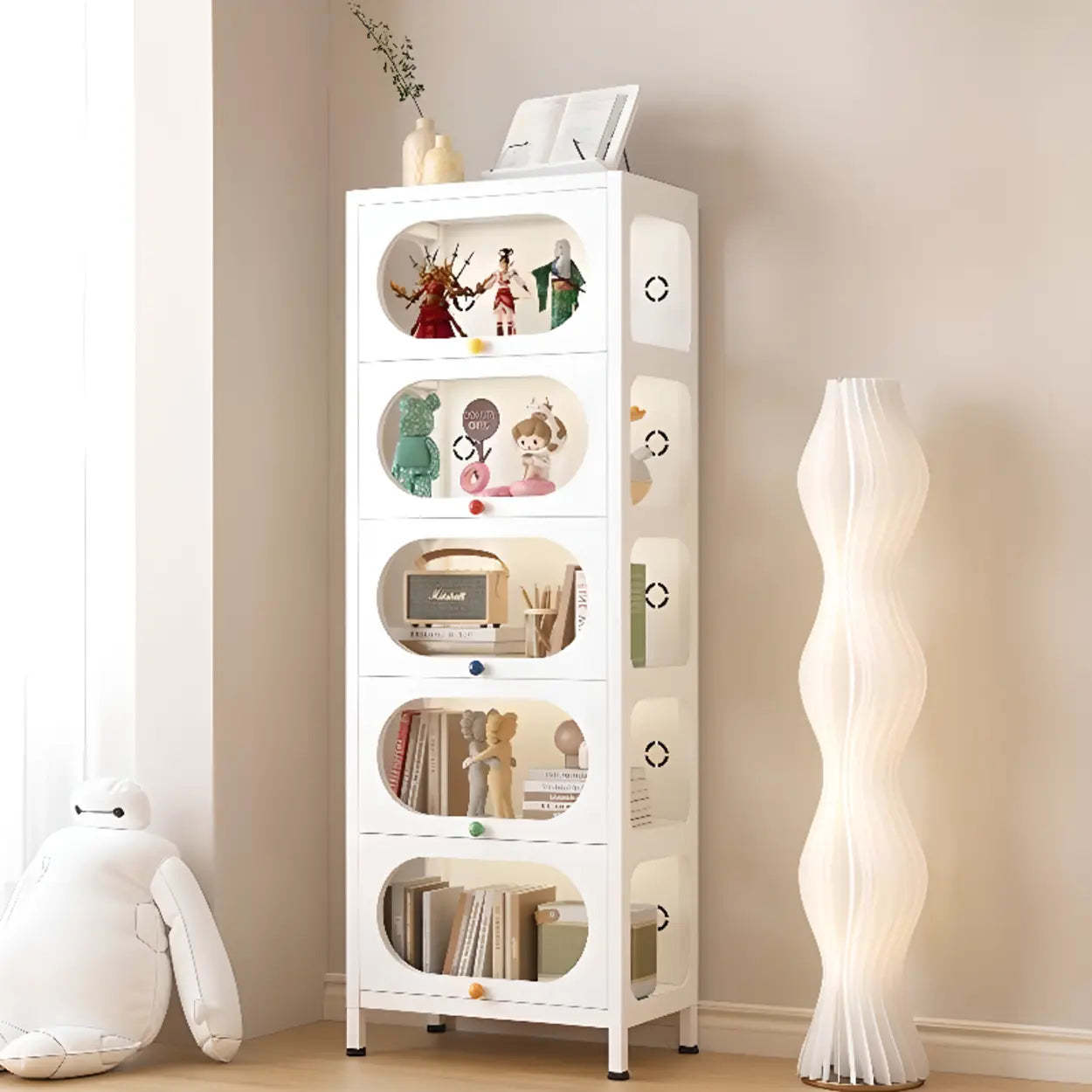 Elegant Steel White Curio Display Cabinet — White