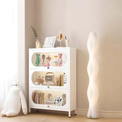 Elegant Steel White Curio Display Cabinet — Clear/ White