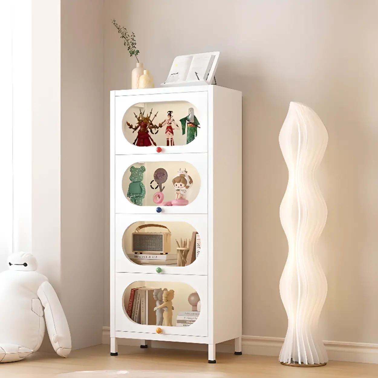 Elegant Steel White Curio Display Cabinet