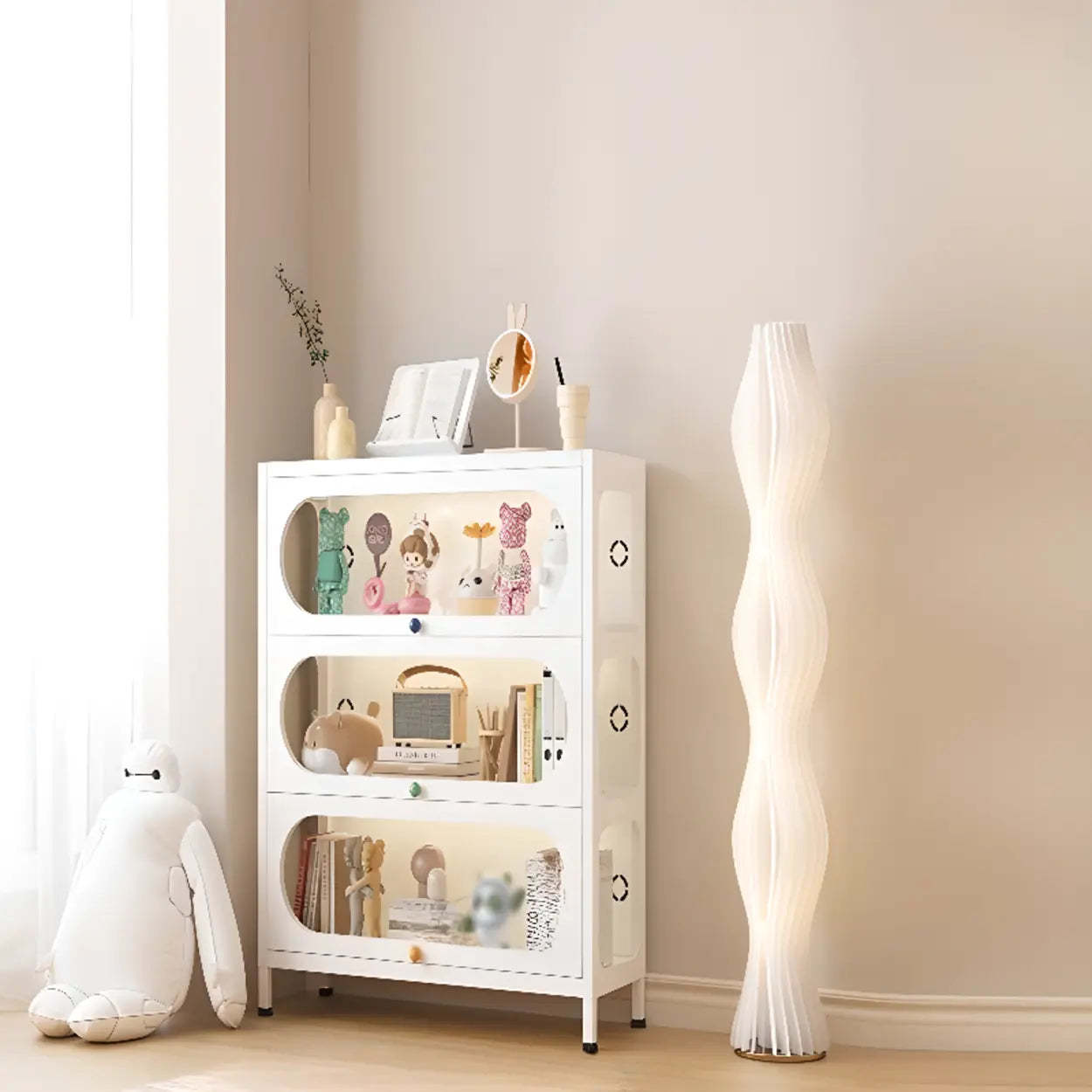 Elegant Steel White Curio Display Cabinet — White