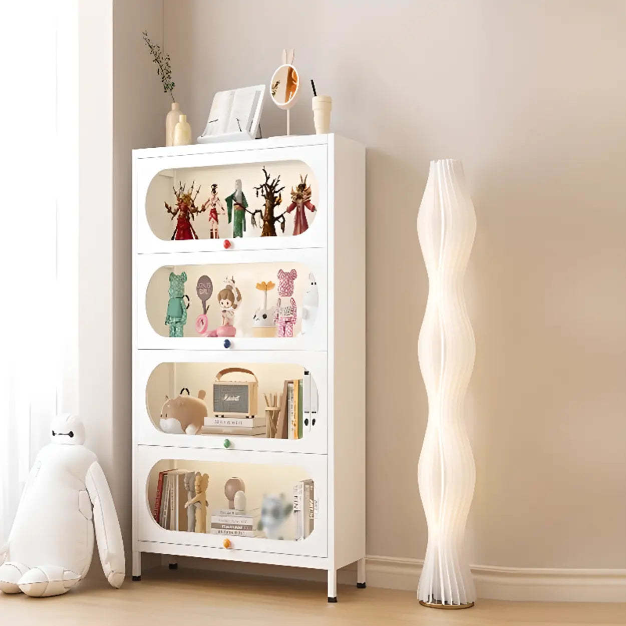 Elegant Steel White Curio Display Cabinet