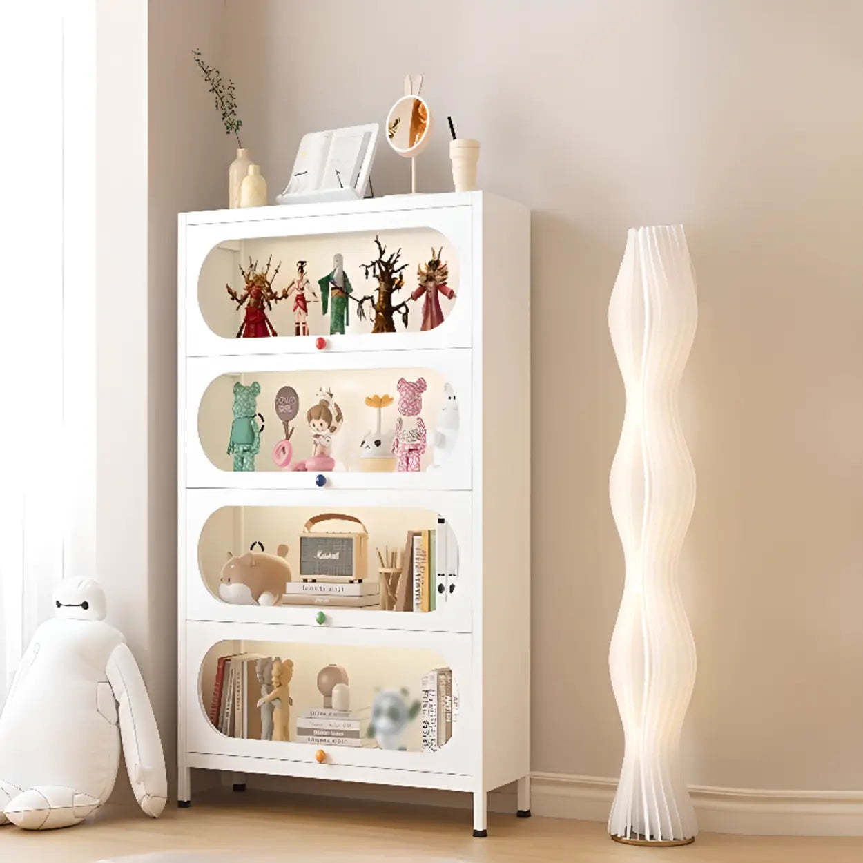 Elegant Steel White Curio Display Cabinet