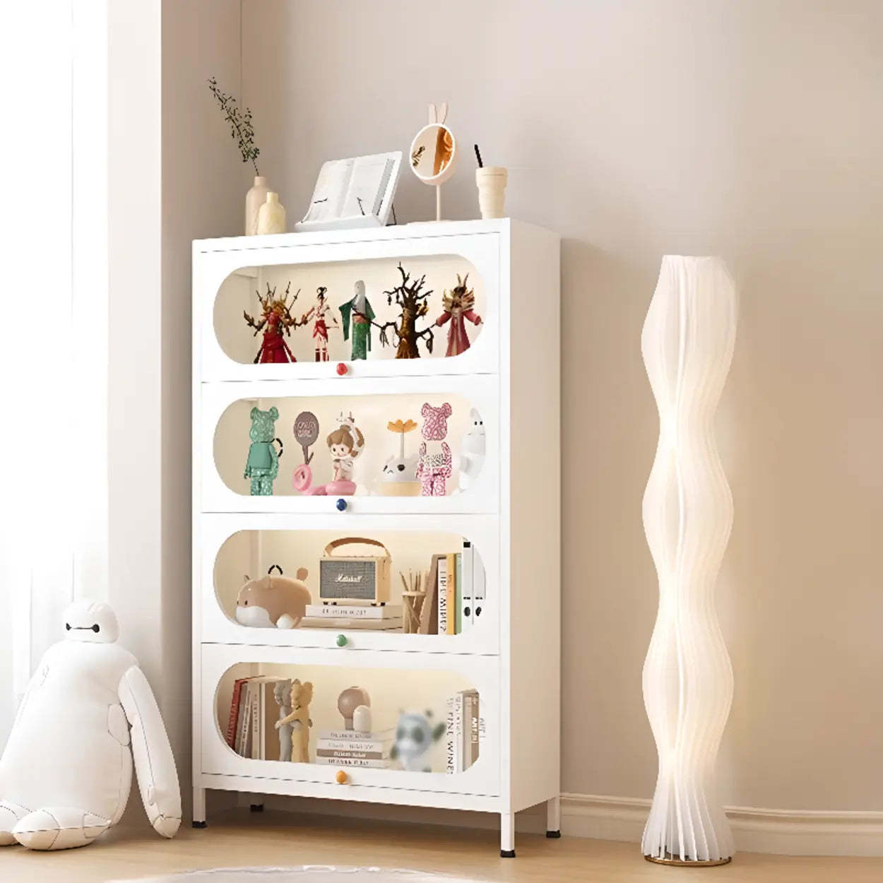 Elegant Steel White Curio Display Cabinet
