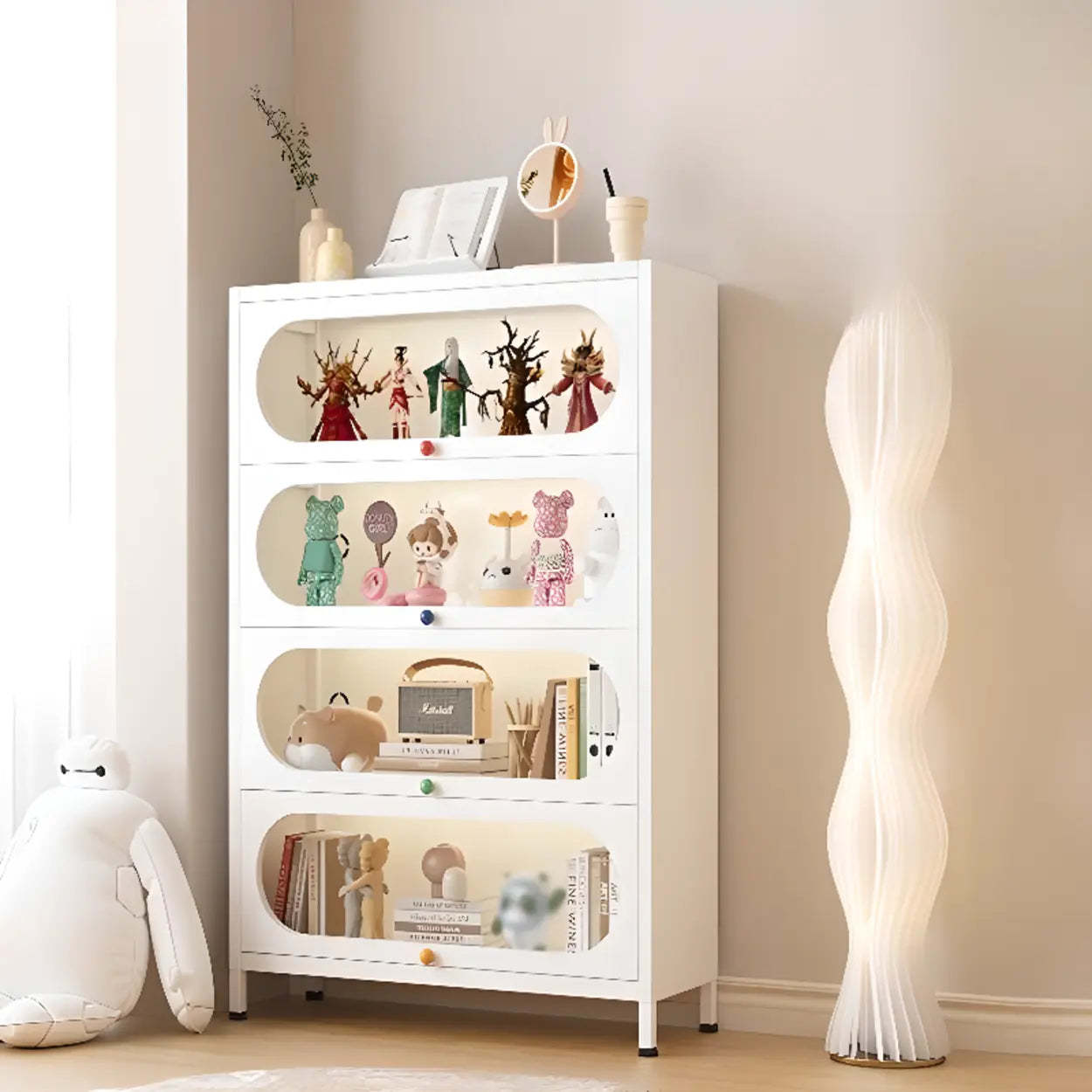 Elegant Steel White Curio Display Cabinet
