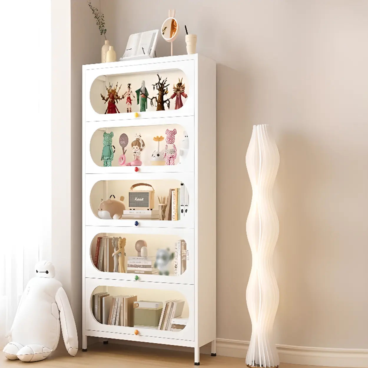 Elegant Steel White Curio Display Cabinet