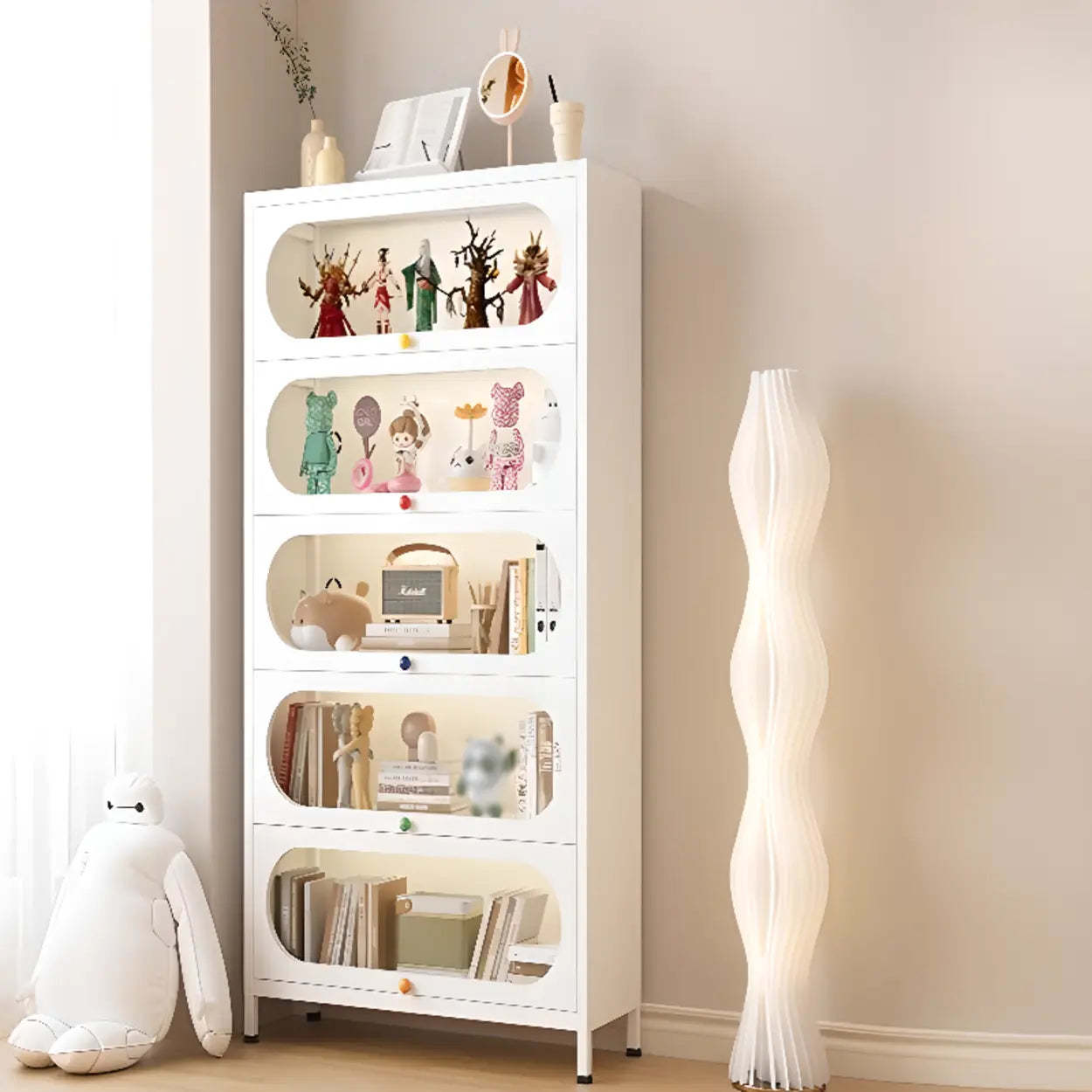 Elegant Steel White Curio Display Cabinet