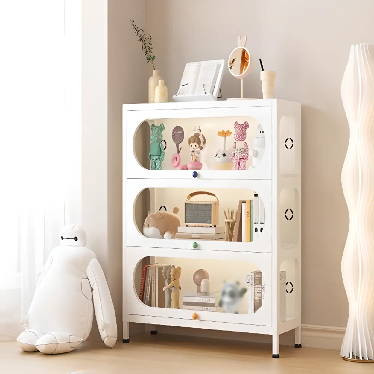 Elegant Steel White Curio Display Cabinet — White