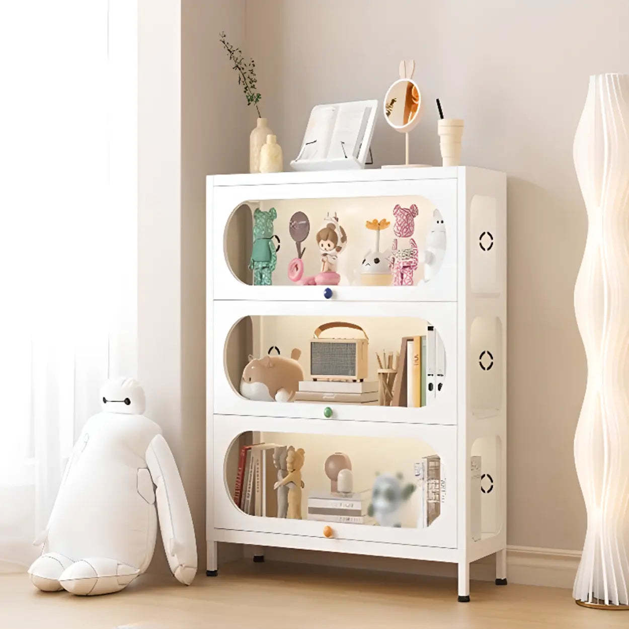 Elegant Steel White Curio Display Cabinet — White