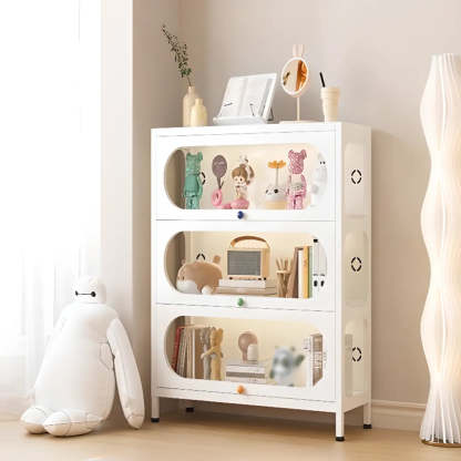 Elegant Steel White Curio Display Cabinet — White