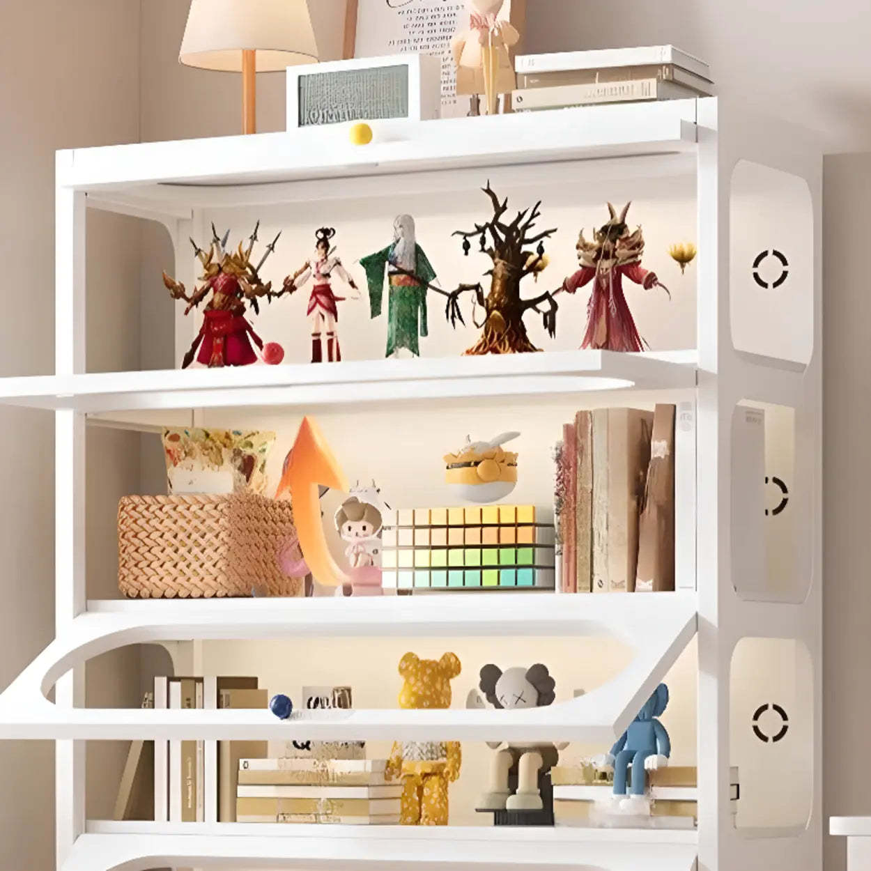 Elegant Steel White Curio Display Cabinet — Clear/ White