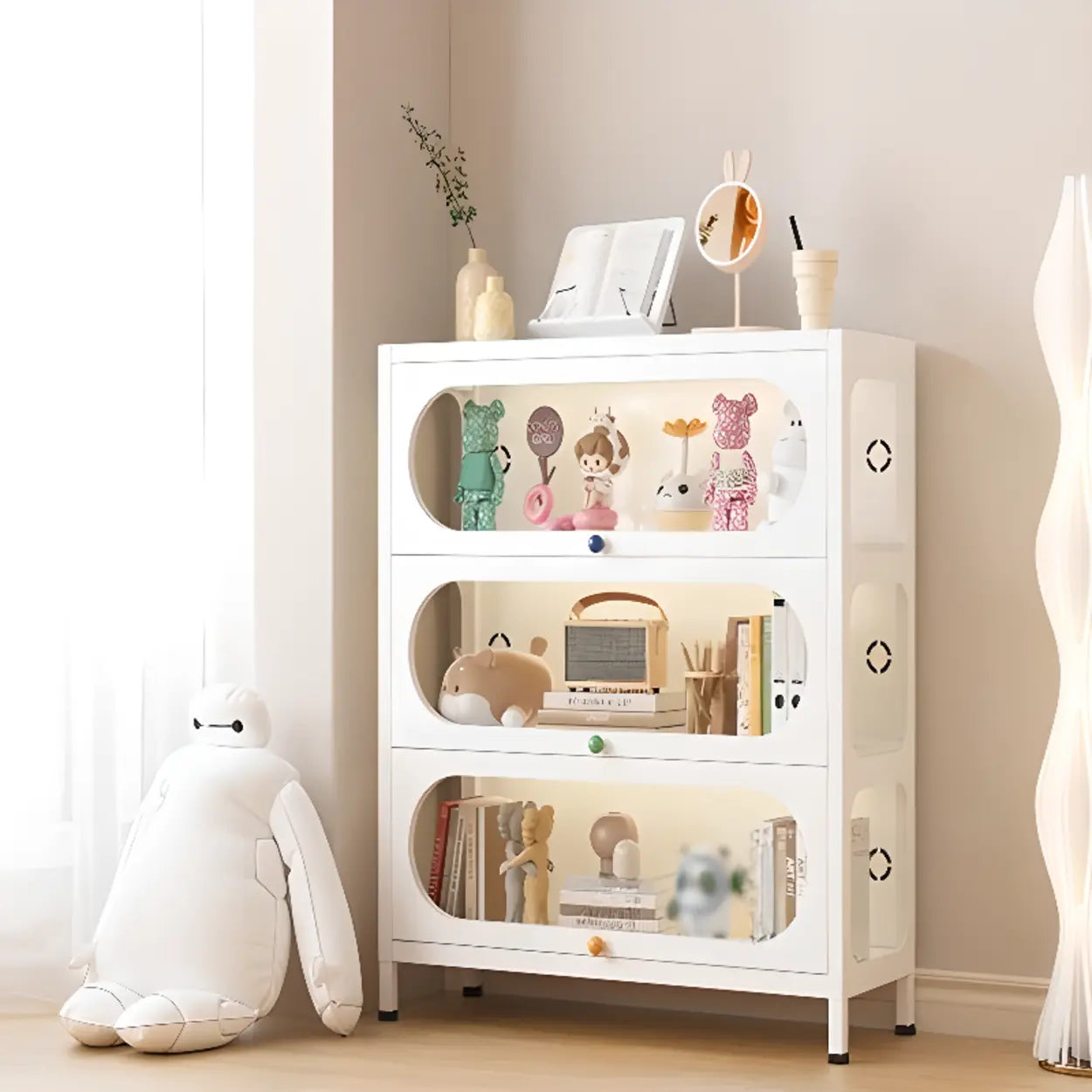 Elegant Steel White Curio Display Cabinet — White