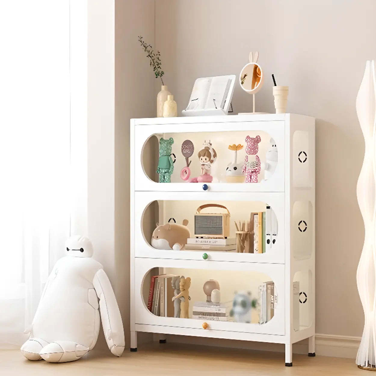 Elegant Steel White Curio Display Cabinet — White