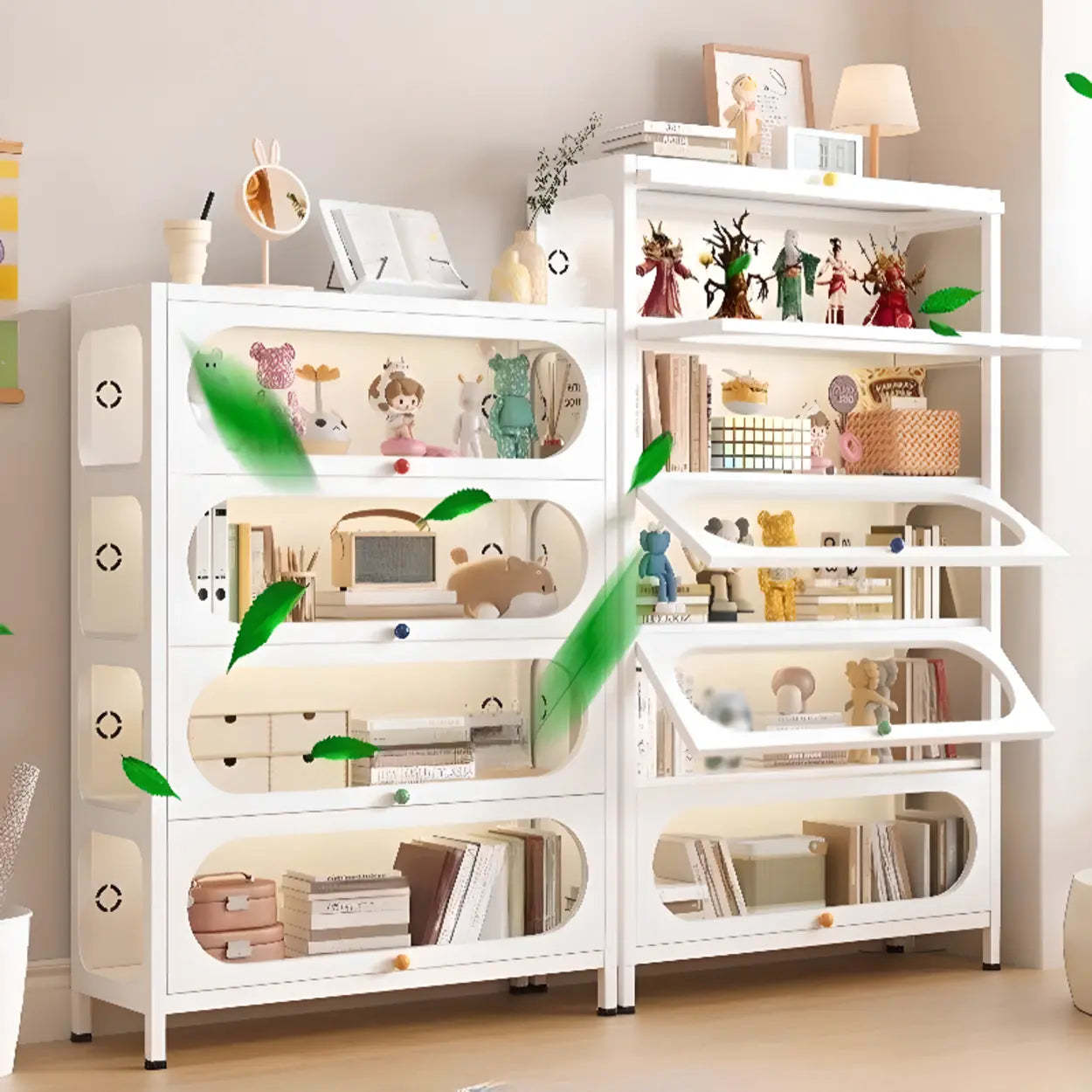 Elegant Steel White Curio Display Cabinet — Clear/ White